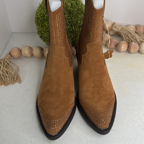 POELMAN Camel Suede Embellished Western Booties Sz Euro/38-7.5 - Picture 4 of 14